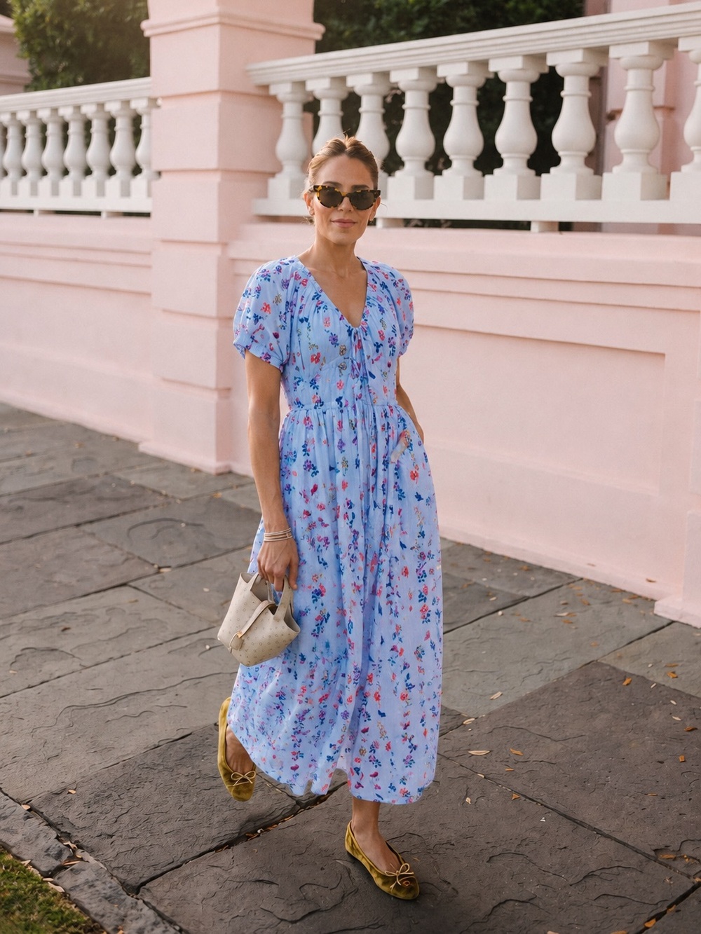 Banjanan blue cotton maxi dress with flower print L